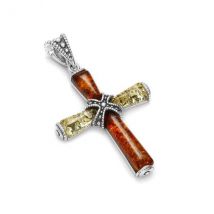 Pendentif croix en ambre sur argent