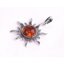 Pendentif soleil en ambre de la Baltique sur argent 925