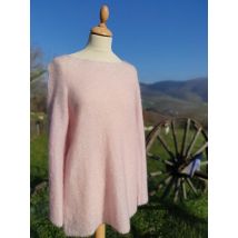 Pull Tunique sans coutures 77% Mohair 23% soie couleur Rose Poudré