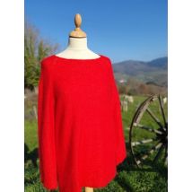 Pull Tunique sans coutures 77% mohair 23 soie Rouge Vermeille