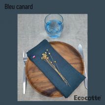 Ecocotte - Serviettes De Table En Lin 100% Français Bleu Canard (lot De 4) - Linge de table