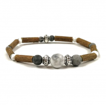 Bracelet simple en noisetier à long bec, jaspe Picasso et howlite...