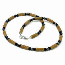 Collier pour adulte en noisetier à long bec et obsidienne flocon...