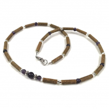 Collier pour adulte en noisetier à long bec et améthyste 41cm...