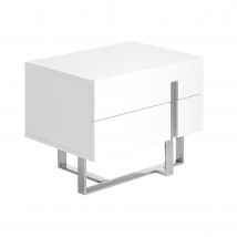 Comodino legno bianco e acciaio cromato
