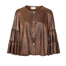 RICK CARDONA Damen Designer-Lederimitatjacke Cognac Kunstleder Luxusjacke Glanz