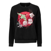 Damen Sweatshirt schwarz von Heine Blumenprint Figurbetont langeärmel