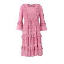 Kleid Minikleid Stufenkleid Volants rosa rose Spitze Spitzenkleid Herbstkleid