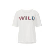Damen Shirt T-shirt Oberteil Kurzarm Jersey Freizeit Frühling mit Perlen, weiß