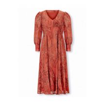 Damen Kleid Chiffonkleid Frühling  Freizeitkleid langarm Druckkleid, papaya gold