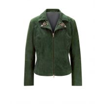 Damen Jacke Lederjacke grün Bikerjacke kurz mit Strass 40