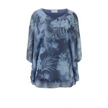 Designer-Druckbluse, rauchblau