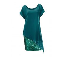 Damen Abendkleid  Cocktailkleid kurz Kurzarm mit Pailletten, dunkelgrün