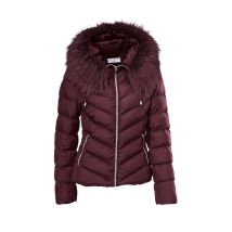 Damen Steppjacke mit Webpelz, bordeaux