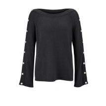 Wollpullover 36  Damen Pullover mit ausgestellten Ärmeln in schwarz uni