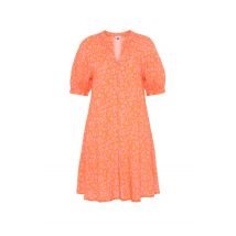 Marken-Blusen-Druckkleid, orange-rosa