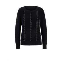 Damen Pullover Strickpullver Grobstrick Pulli  mit Kettendetails, schwarz