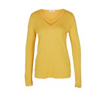 Damen Shirt Frühling Goldgelb Figurbetont V-Ausschnitt Freizeit Oberteil