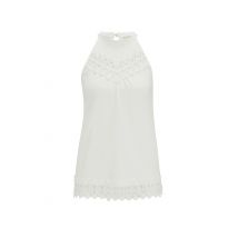 Damen Top Shirt ärmellos Oberteil Shirttop mit Spitzenbesatz, offwhite