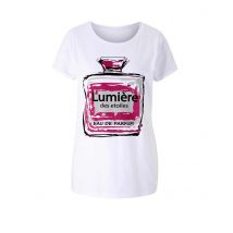 Damen Shirt Oberteil Frühling Freizeit weiß mit ausgefallenem Print