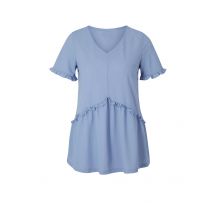 Damen Shirt T-shirt Kurzarm  Bluse Oberteil mit Schößchen Rüschen blau