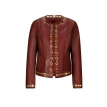 Damen Lederjacke Lederblazer rot braun Lammnappalederjacke mit Ösen, rotbraun