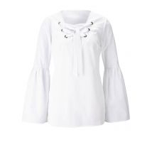 HEINE Damen Designer-Volant-Bluse m. Schnürung Weiß