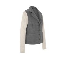 Damen Blazer Jacke kurz einreihig Freizeit Frühling chic grau-champagner