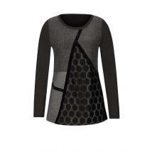Damen Shirt Langarm Oberteil  T-Shirt Freizeit Patchwork-Shirt schwarz grau