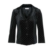 HEINE Damen Samt-Kurzblazer Elasthan Kurz Nieten Schwarz