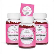 Good Skin Vitaminas Boost - 1 Programa de 3 mes - Gummies - Complementos alimenticios veganos fabricados en Francia - Lashilé Beauty