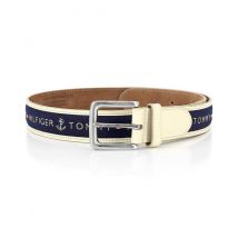 Tommy Hilfiger - Leather Belt for Men - 38 US - Navy and Cream White