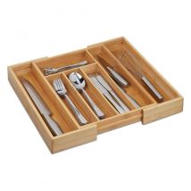 Relaxdays - Cutlery Tray, Extendable, 5-7 Compartments, 6.5 x 38 x 35.5 cm, Tall Kitchen Drawer Insert, Bamboo, Natural