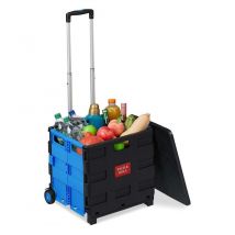 Relaxdays - Einkaufstrolley klappbar, bis 35 kg, 50 l Kiste, mit Teleskopgriff, 2 Rollen, Transport Trolley, blau, schwarz