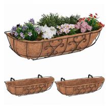 Relaxdays - Flower, Set of 3, Balcony Box for Hanging, Iron & Coconut Fibre, H x D 21 x 76 x 22 cm, Brown, Natural