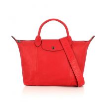 Longchamp - Leather Handbag Le Pliage M - Red