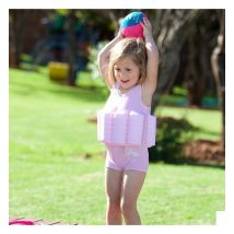 Konfidence - Badeanzug mit Schwimmhilfe rosa mit Streifen | 4-5 Jahre für Kinder