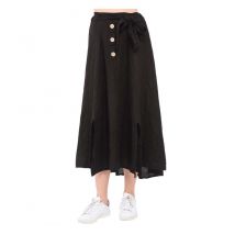 LE JARDIN DU LIN - Long Button Skirt with Scarf Waistband - Black per Donna - 42 FR = XL