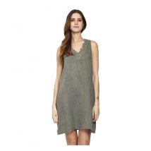 LE JARDIN DU LIN - Sleeveless Dress with Embroidery on V-Neck - Khaki-Claire per Donna - 42 FR = XL