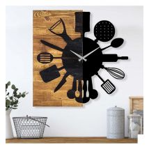Home - Wooden Wall Clock , Brown, Black - 60 x 58 cm