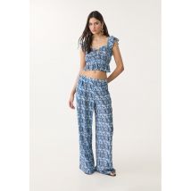 Stradivarius Pantalon fluide palazzo imprimé  Bleu S