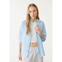 Stradivarius Chemise avec lin  Bleu denim S