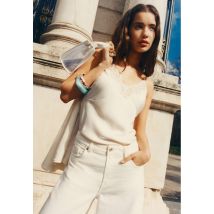 Stradivarius Top satiné dentelle  Écru L