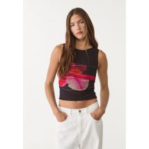 Stradivarius Top tulle hibiscus  Noir M