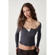Stradivarius T-shirt col tunisien dentelle  Gris M