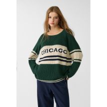 Stradivarius Pull oversize en maille à rayures  Vert bouteille S