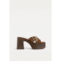 Stradivarius Sandales en cuir à talon et plateforme  MARRON 36