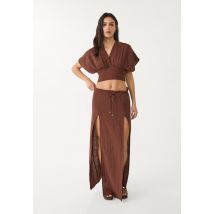Stradivarius Jupe midi fendue en coton  Marron L