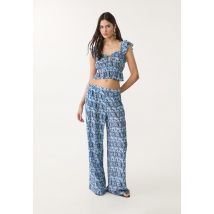 Stradivarius Pantalon fluide palazzo imprimé  Bleu L