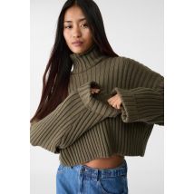 Stradivarius Pull en maille à col montant  Kaki L